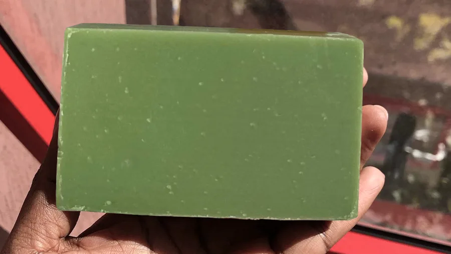 size and shape of cheeky touch grass scent soap