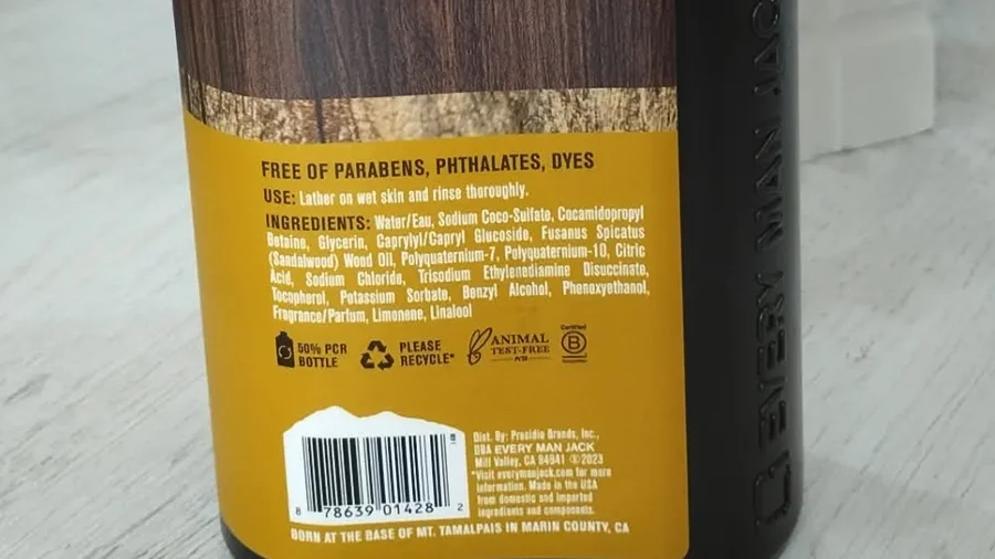 ingredients list of every man jack body wash