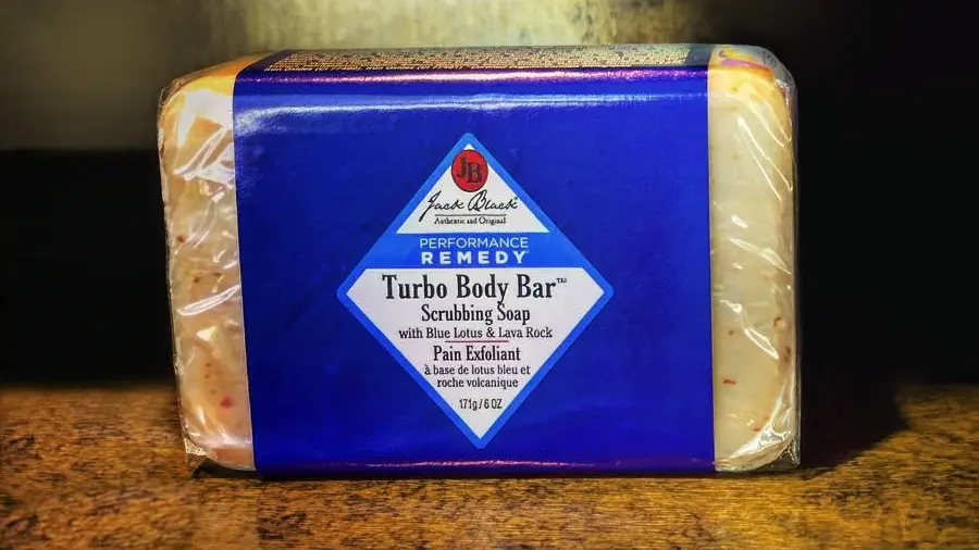 packaging of jack black turbo body bar scrubbing soap